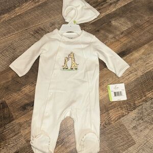 Little Me Unisex Giraffe Friend Footie & Hat Set - Baby 3M NWT